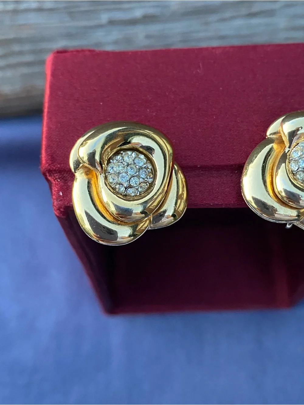 Crown Trifari Gold Floral Pavé Clip On Earrings - Women Jewelry